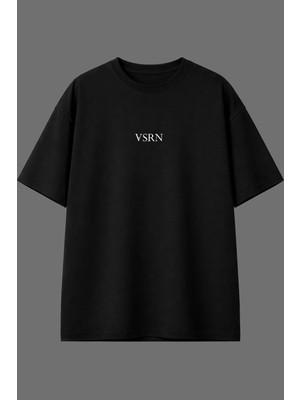 Vsrn Köpekbalıgı Tasarım Arka Baskılı Siyah Oversize T Shirt