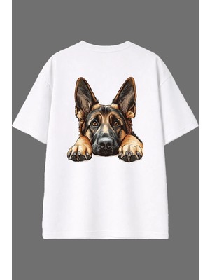 Vsrn K9 Köpek Tasarım Arka Baskılı Beyaz Oversize T Shirt