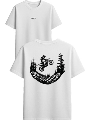 Vsrn Dağda Cross Turu Tasarım Baskılı Beyaz Oversize T-Shirt
