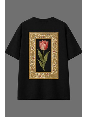 Vsrn Eski Gül Tasarım Arka Baskılı Siyah Oversize T Shirt
