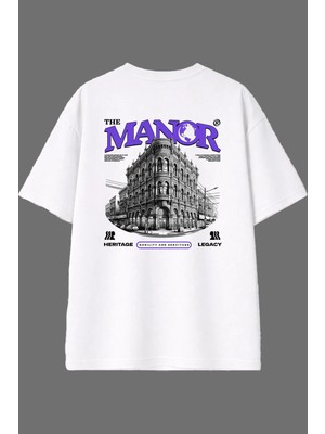 Vsrn The Manor Tasarım Arka Baskılı Beyaz Oversize T Shirt