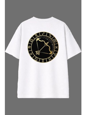 Vsrn Yay Burcu Tasarım Arka Baskılı Beyaz Oversize T Shirt