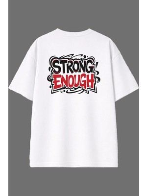 Vsrn Strong 11 Tasarım Arka Baskılı Beyaz Oversize T Shirt
