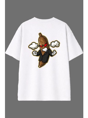 Vsrn Kızgın Kalem Tasarım Arka Baskılı Beyaz Oversize T Shirt