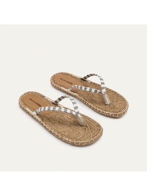 Çizgili Parmak Arası Kanvas Terlik