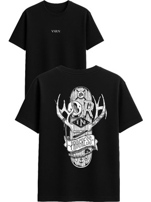 Vsrn Work In Tasarım Baskılı Siyah Oversize T Shirt