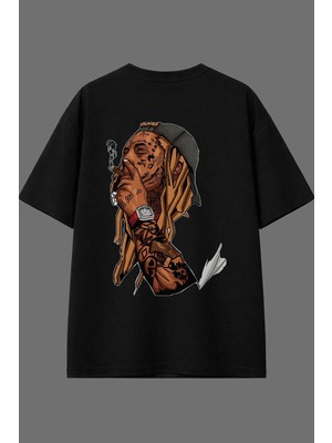 Vsrn Zengin Rapçi Tasarım Arka Baskılı Siyah Oversize T Shirt
