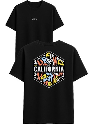 Vsrn Calıfornıa Tasarım Baskılı Siyah Oversize T Shirt