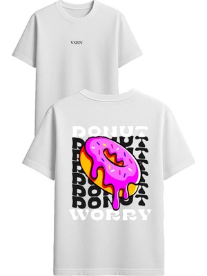 Vsrn Donut Donut Tasarım Baskılı Beyaz Oversize T-Shirt