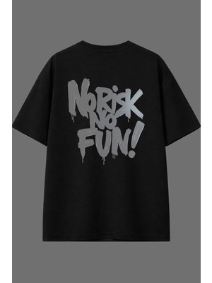 Vsrn No Risk Tasarım Arka Baskılı Siyah Oversize T Shirt