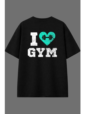 Vsrn I Love Tasarım Arka Baskılı Siyah Oversize T Shirt