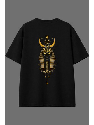 Vsrn Altın Kral Tasarım Arka Baskılı Siyah Oversize T Shirt