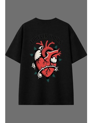 Vsrn Kalp 3 Tasarım Arka Baskılı Siyah Oversize T Shirt