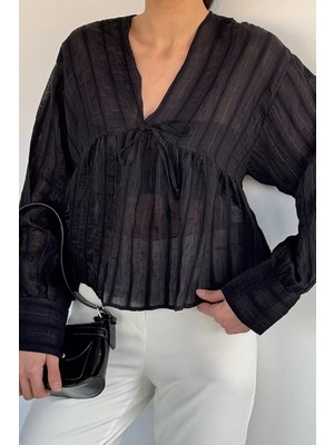 Gülseli Kadın V Yaka Transparan Bluz P-00020767