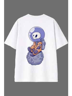 Vsrn Ayda Iskelet Tasarım Arka Baskılı Beyaz Oversize T Shirt