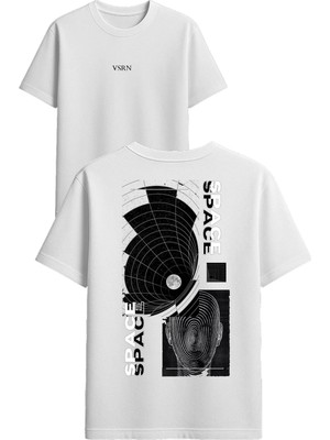Vsrn Space Space Tasarım Baskılı Beyaz Oversize T-Shirt