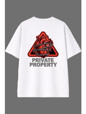 Vsrn Prıvate Prop Tasarım Arka Baskılı Beyaz Oversize T Shirt
