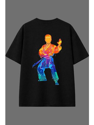 Vsrn Karete Tasarım Arka Baskılı Siyah Oversize T Shirt