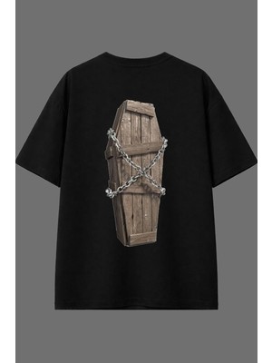 Vsrn Mezarlık Tasarım Arka Baskılı Siyah Oversize T Shirt