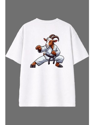 Vsrn Kungfu Keçi Tasarım Arka Baskılı Beyaz Oversize T Shirt