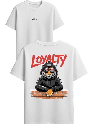 Vsrn Loyalty Kaplan Tasarım Baskılı Beyaz Oversize T Shirt