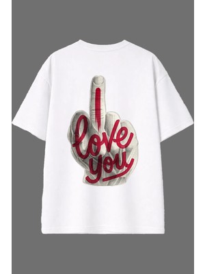 Vsrn Love You Tasarım Arka Baskılı Beyaz Oversize T Shirt