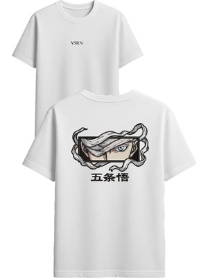 Vsrn Beyaz Saçlı Anime Tasarım Baskılı Beyaz Oversize T-Shirt