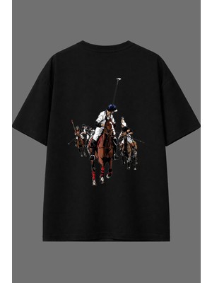 Vsrn At Savaş Tasarım Arka Baskılı Siyah Oversize T Shirt