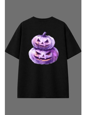 Vsrn Balkabakları Tasarım Arka Baskılı Siyah Oversize T Shirt