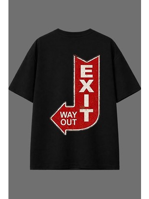 Vsrn Çıkış Buradan Tasarım Arka Baskılı Siyah Oversize T Shirt