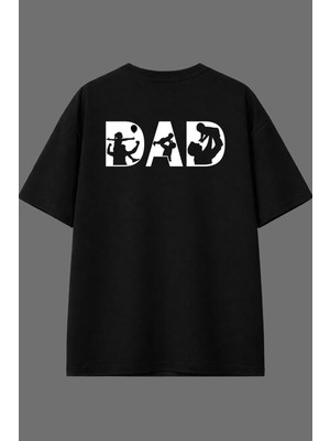 Vsrn Dad Tasarım Arka Baskılı Siyah Oversize T Shirt