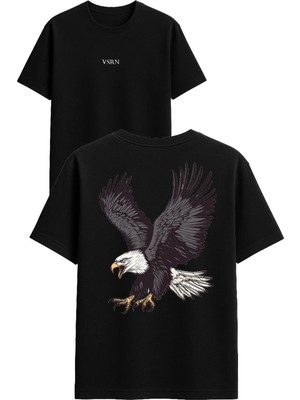 Vsrn Siyah Kartal Tasarım Baskılı Siyah Oversize T Shirt