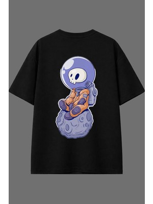 Vsrn Ayda Iskelet Tasarım Arka Baskılı Siyah Oversize T Shirt