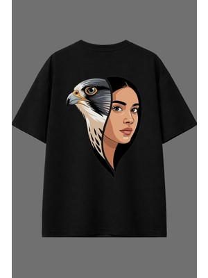 Vsrn Şahin Kadın Tasarım Arka Baskılı Siyah Oversize T Shirt