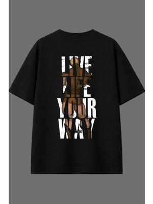 Vsrn Live Life Tasarım Arka Baskılı Siyah Oversize T Shirt