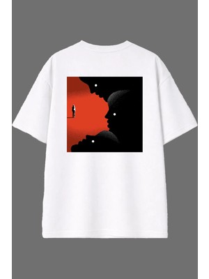 Vsrn Gözler Üstünde Tasarım Arka Baskılı Beyaz Oversize T Shirt