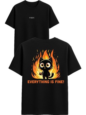 Vsrn Evertythıng Tasarım Baskılı Siyah Oversize T Shirt