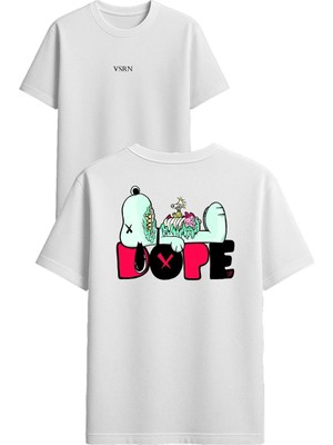 Vsrn Zombi Köpek Tasarım Baskılı Beyaz Oversize T Shirt