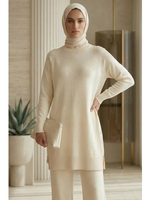 Gülseli Yan Fermuarlı Tesettür Triko Tunik P-00020925