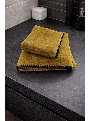 Türkühome Siyah Istiridye Dikişli %100 Pamuk Yumuşak Dokulu Yüksek Su Emici 2'li Banyo Havlu SETI|50X90-70X130