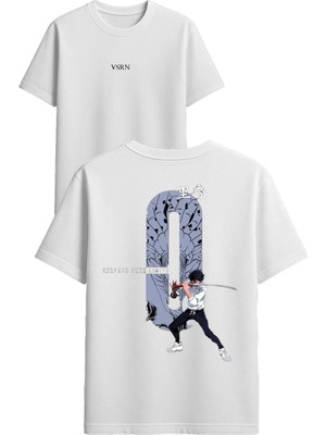 Vsrn O Anime Tasarım Baskılı Beyaz Oversize T-Shirt