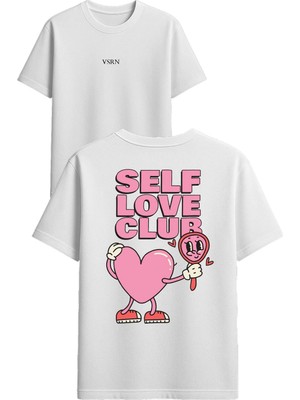Vsrn Self Your Club Tasarım Baskılı Beyaz Oversize T-Shirt