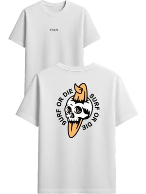 Vsrn Surf Or Die Tasarım Baskılı Beyaz Oversize T Shirt