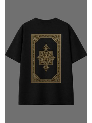 Vsrn Altın Desenler Tasarım Arka Baskılı Siyah Oversize T Shirt