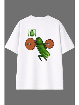 Vsrn Halterci Turşu Tasarım Arka Baskılı Beyaz Oversize T Shirt