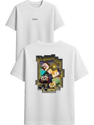 Vsrn Mutlu Aile Tablosu Tasarım Baskılı Beyaz Oversize T-Shirt