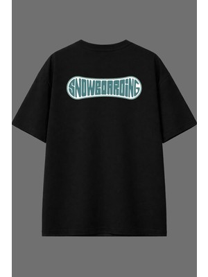 Vsrn Snowboarding Tasarım Arka Baskılı Siyah Oversize T Shirt