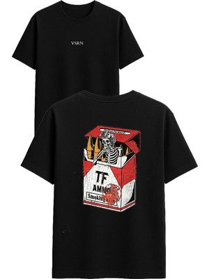 Vsrn Iskelet Mühimmat Tasarım Baskılı Siyah Oversize T Shirt