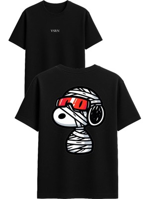 Vsrn Mumya Köpek Tasarım Baskılı Siyah Oversize T Shirt