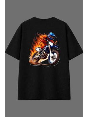 Vsrn Alevli Cross Tasarım Arka Baskılı Siyah Oversize T Shirt